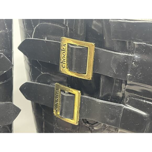 Chooka Signature Crocodilia Black Print Women Rain Boots Sz 10 Buckle Mid Calf - Picture 7 of 13